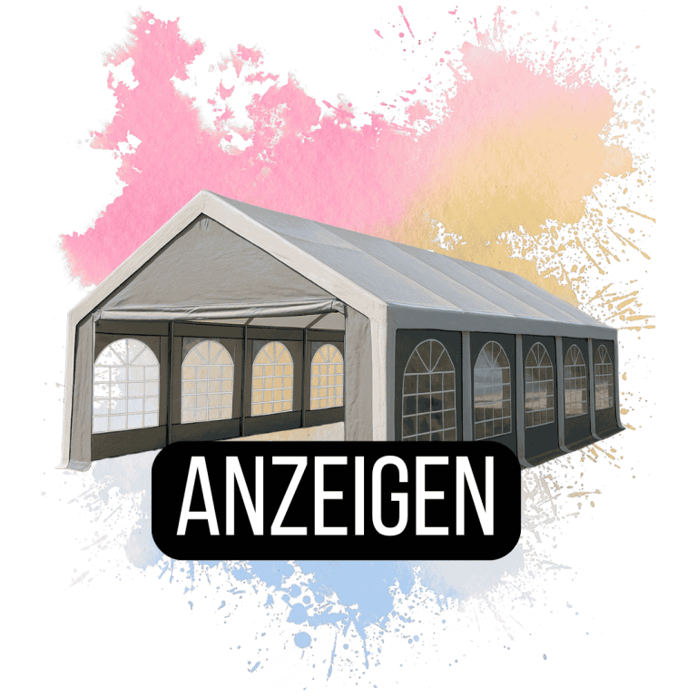 Ein großes Partyzelt mit Fenstern auf buntem Hintergrund.