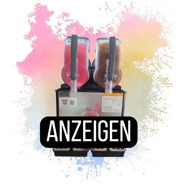 Zwei Getränkekocher mit Zapfhahn, einer rot und einer silber, vor einem bunten Hintergrund.