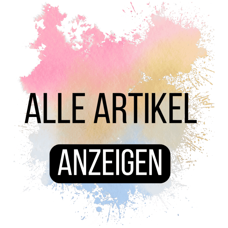 Text in stilvoller Schrift: "ALLE ARTIKEL" über einem bunten, gesprenkelten Hintergrund.